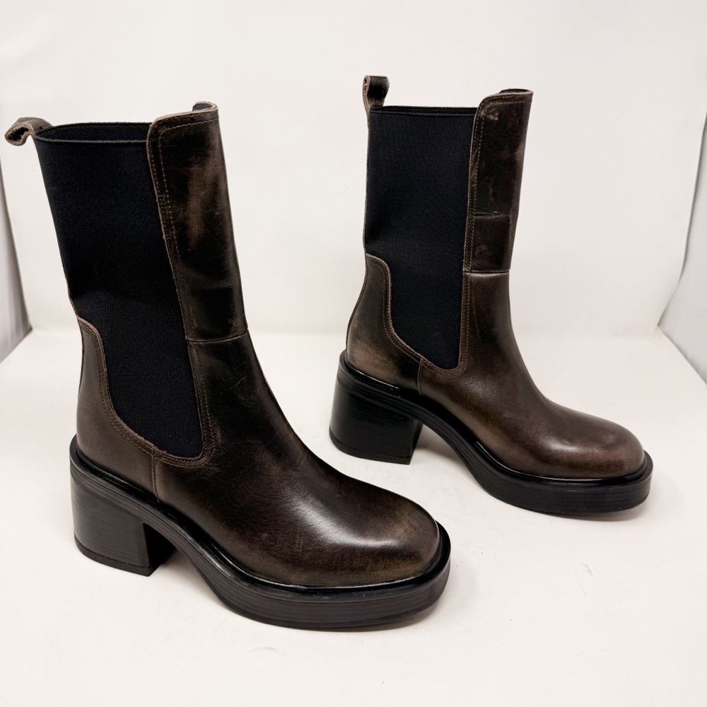 Steve Madden Brown Leather Platform Heeled Chelsea Boots